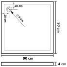 Négyzet alakú ABS zuhanytálca 90 x 90 cm