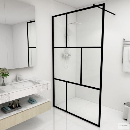 Fekete zuhanyfal edzett üveggel 115 x 195 cm