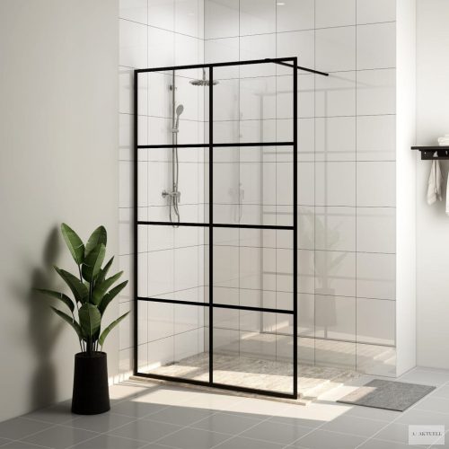 Fekete zuhanyfal átlátszó ESG üveggel 100 x 195 cm
