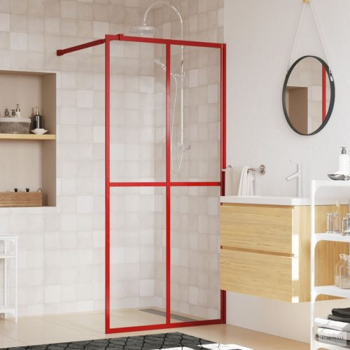 Piros zuhanyfal átlátszó ESG üveggel 100 x 195 cm