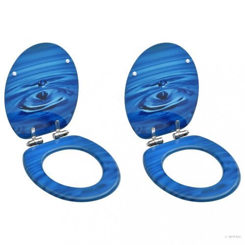 2 db kék vízcseppmintás MDF WC-ülőke finoman záródó fedéllel