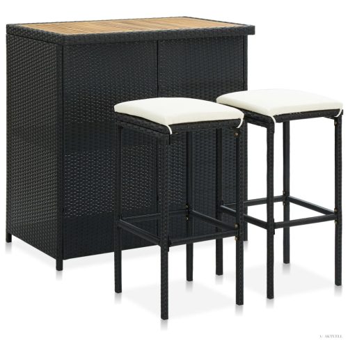 3 részes fekete polyrattan bárszett