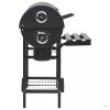 Fekete acél hengeres grillsütő kerékkel és polccal 115x85x95 cm