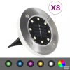 8 db RGB színű napelemes talajba szúrható LED-lámpa
