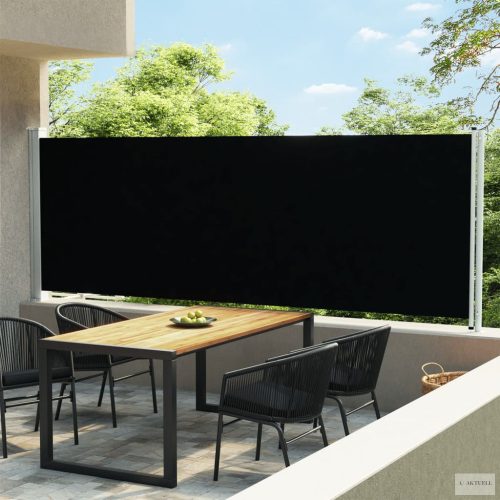 Fekete behúzható oldalsó terasznapellenző 160 x 600 cm