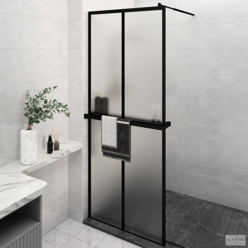 Fekete ESG üveg és alumínium zuhanyfal polccal 80 x 195 cm