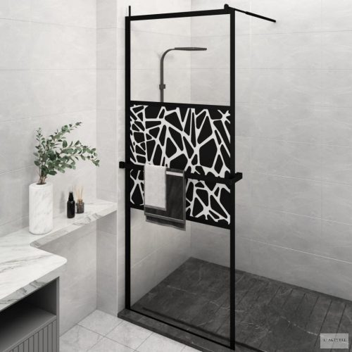 Fekete ESG üveg és alumínium zuhanyfal polccal 80 x 195 cm