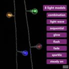Gömb alakú 8 funkciós színes tündérfényfüzér 200 LED-del 20 m