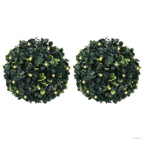 2 db zöld mesterséges boxwood gömbök LED fényekkel 22 cm