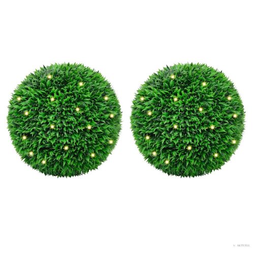 2 db zöld mesterséges boxwood gömbök LED fényekkel 55 cm