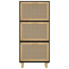 Fekete szerelt fa és természetes rattan cipőszekrény 52x25x80cm