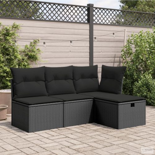 Fekete polyrattan kerti szék párnával 55 x 55 x 37 cm