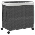 Szürke rattan szennyeskosár kerekekkel 60x35x60,5 cm