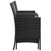 Fekete 2-személyes polyrattan kerti fotel asztallal/zsámolyokkal