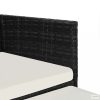 Fekete 2-személyes polyrattan kerti fotel asztallal/zsámolyokkal
