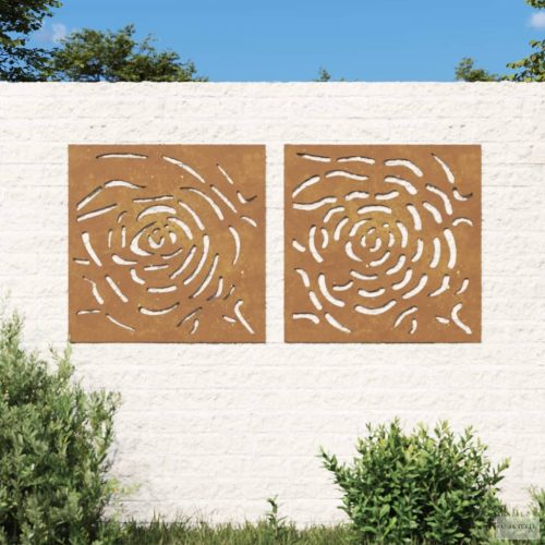 2 db rózsamintás corten acél kerti faldísz 55 x 55 cm