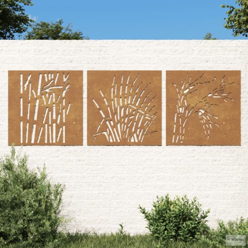 3 db fűmintás corten acél kerti faldísz 55 x 55 cm