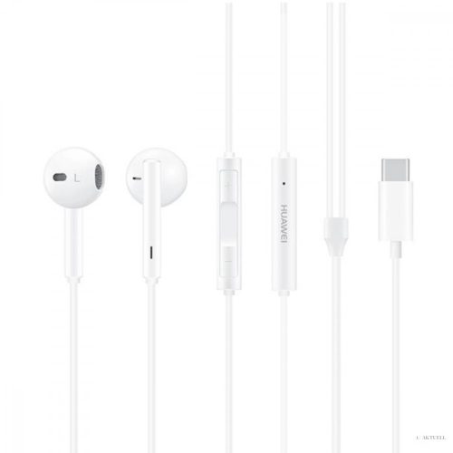 Vezetékes sztereó fülhallgató, USB Type-C, felvevőgombos, Huawei, gyári, fehér